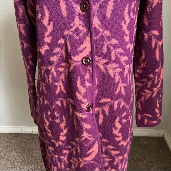 Sundance Beauty Grows Wool Blend Button Front Cardigan. Peach/Melon on Purple - Picture 4 of 10
